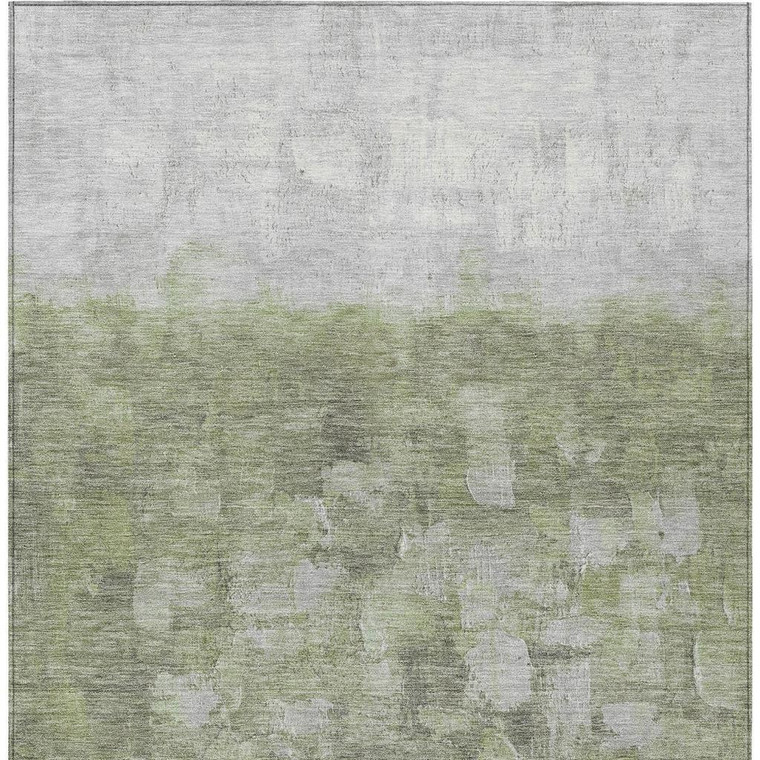 3' X 5' Fern Green And Silver Abstract Washable Indoor Outdoor Area Rug
