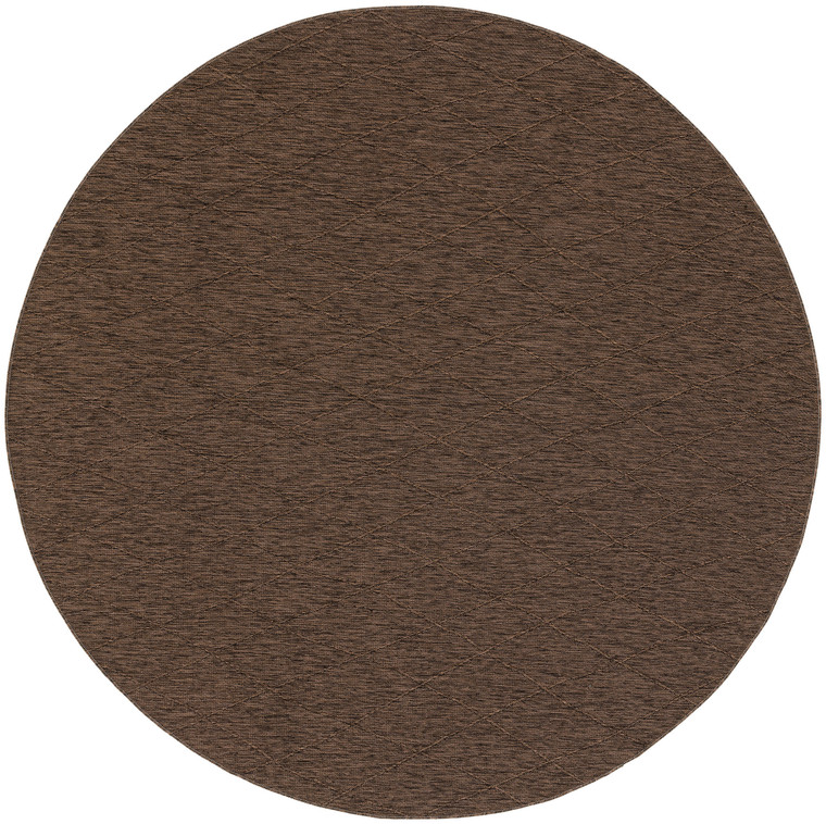 8' Dark Brown And Brown Round Geometric Indoor Outdoor Area Rug