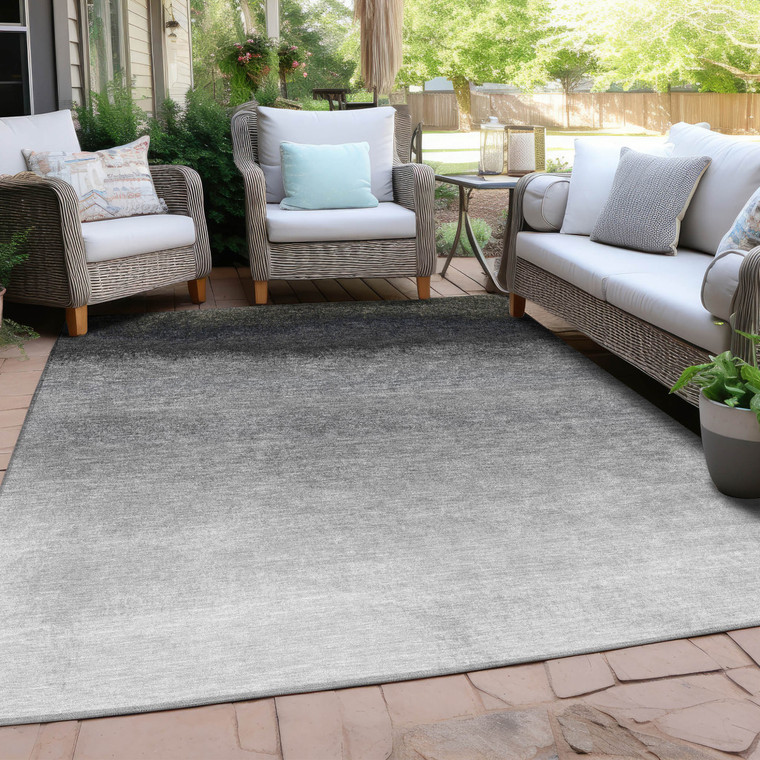 3' X 5' Silver And Black Ombre Washable Indoor Outdoor Area Rug