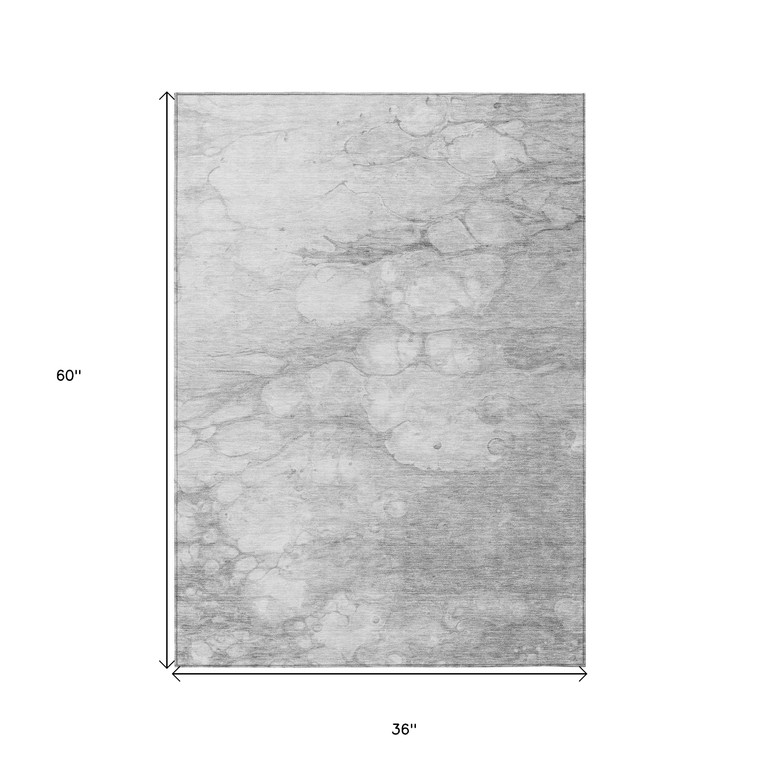 3' X 5' Silver Gray And Ivory Abstract Washable Indoor Outdoor Area Rug Transitional Style - Silver, Gray, Ivory Color