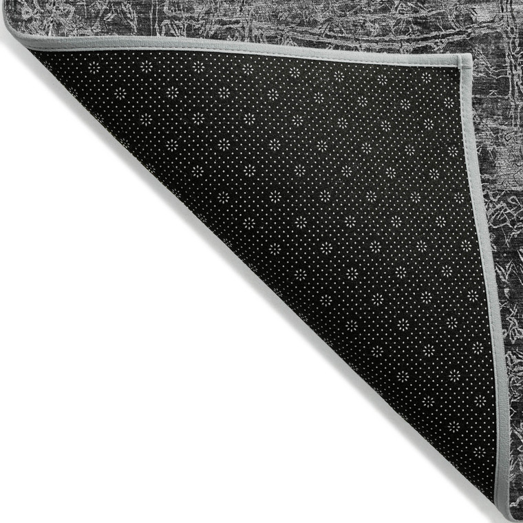 5' X 8' Gray Abstract Washable Non Skid Indoor Outdoor Area Rug Transitional Style - Gray Color