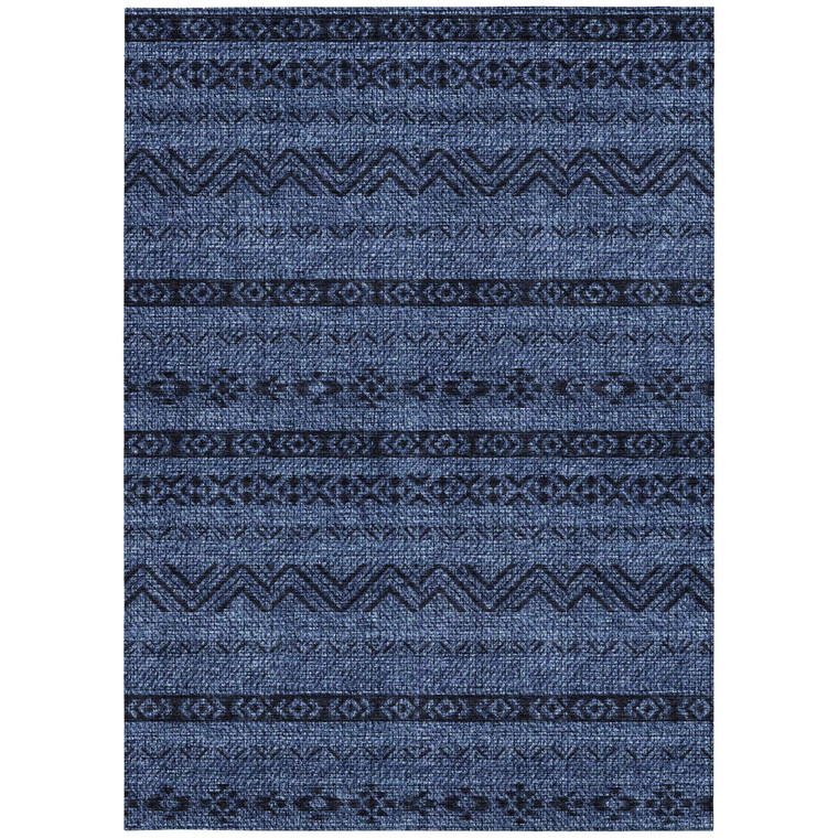 5' X 8' Navy Blue And Black Southwestern Washable Indoor Outdoor Area Rug