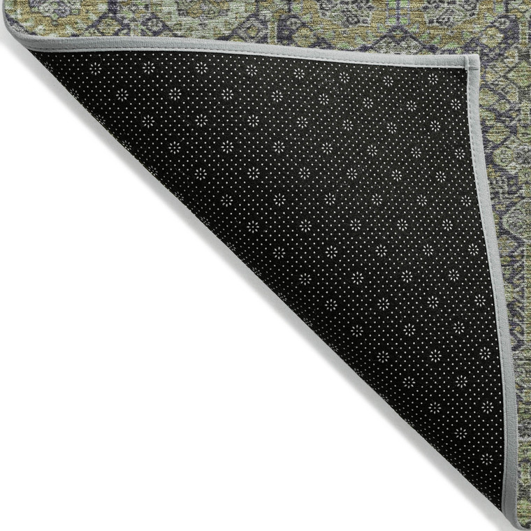 3' X 5' Blue and Green Floral Washable Non Skid Indoor Outdoor Area Rug