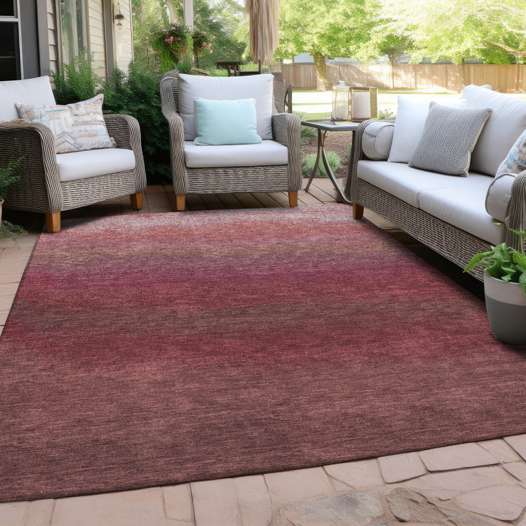 5' X 8' Red And Blush Ombre Washable Indoor Outdoor Area Rug