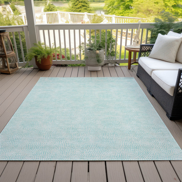 3' X 5' Aqua And Ivory Geometric Washable Indoor Outdoor Area Rug - 608219021412
