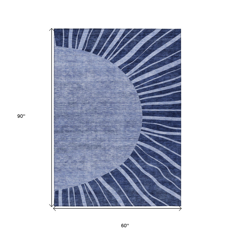 5' X 8' Navy Blue And Sky Blue Abstract Washable Indoor Outdoor Area Rug - 606114925774