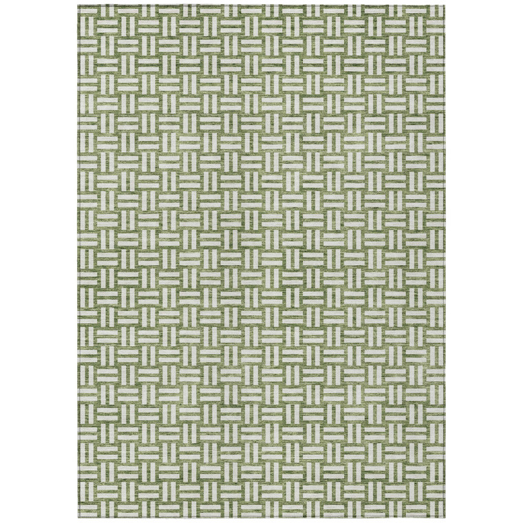 5' X 8' Green And Ivory Geometric Washable Indoor Outdoor Area Rug Transitional Style - Green, Ivory Color