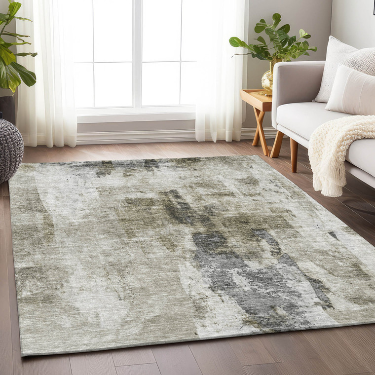 5' X 8' Taupe Ivory And Gray Abstract Washable Indoor Outdoor Area Rug