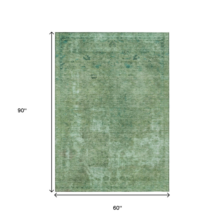 5' X 8' Sage And Mint Green Abstract Washable Indoor Outdoor Area Rug