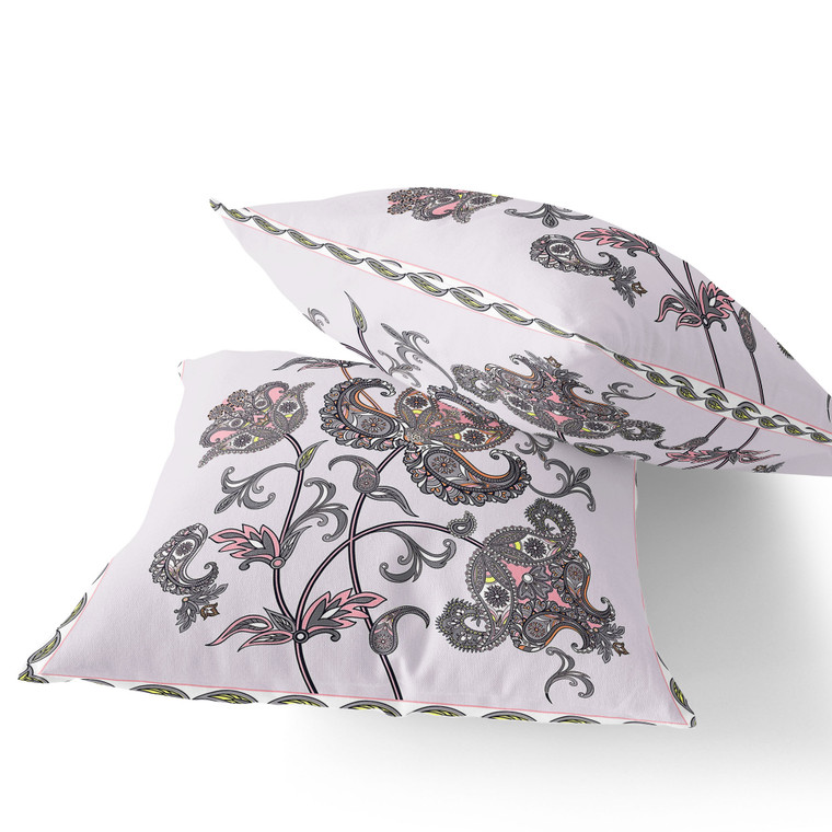 Set of Two 16" X 16" Gray and White Botanical Indoor Outdoor Throw Pillow Polyester Decor