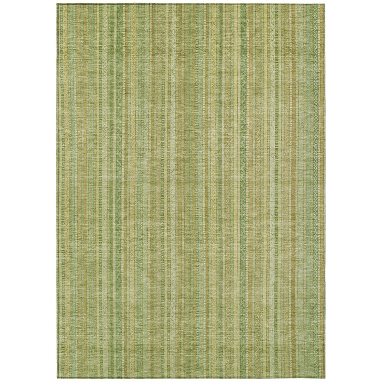 3' X 5' Artichoke Green Fern Green And Gold Striped Washable Indoor Outdoor Area Rug