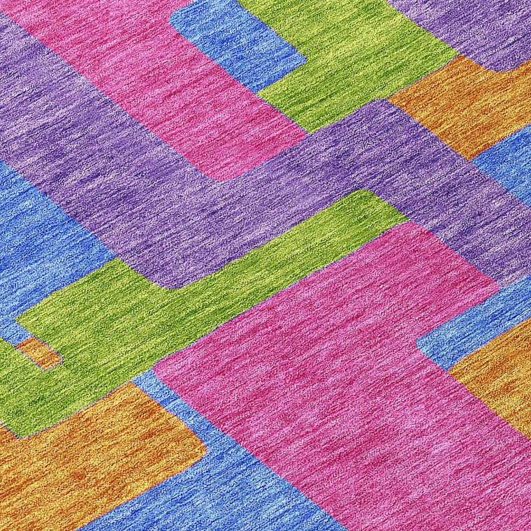 3' X 5' Purple Pink And Blue Abstract Washable Indoor Outdoor Area Rug