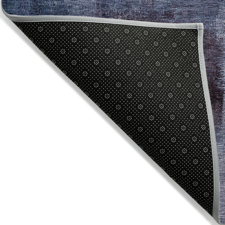 3' X 5' Navy Blue And Sky Blue Abstract Washable Indoor Outdoor Area Rug Transitional Style - Navy Blue, Sky Blue Color