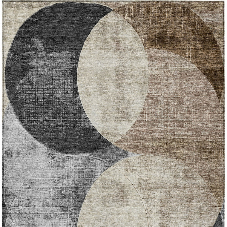 5' X 8' Pewter Brown And Charcoal Geometric Washable Indoor Outdoor Area Rug