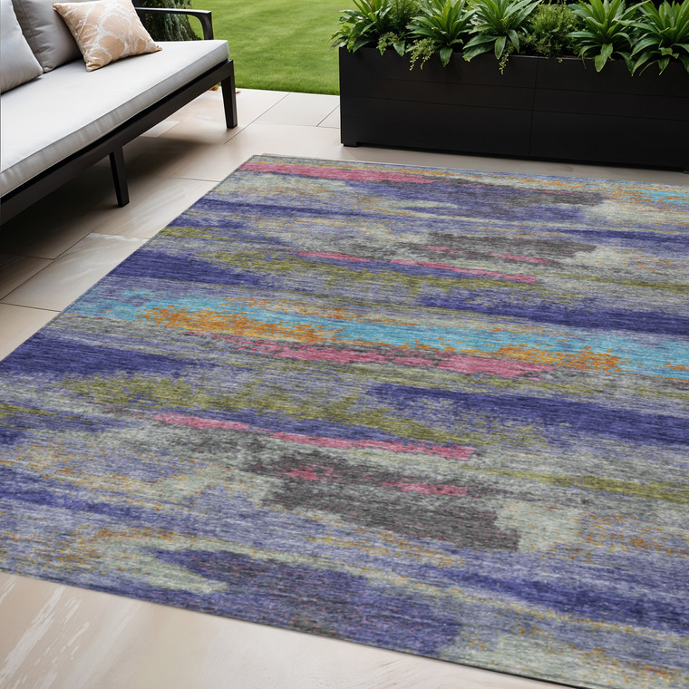 5' X 8' Lavender Pink And Blue Abstract Washable Indoor Outdoor Area Rug