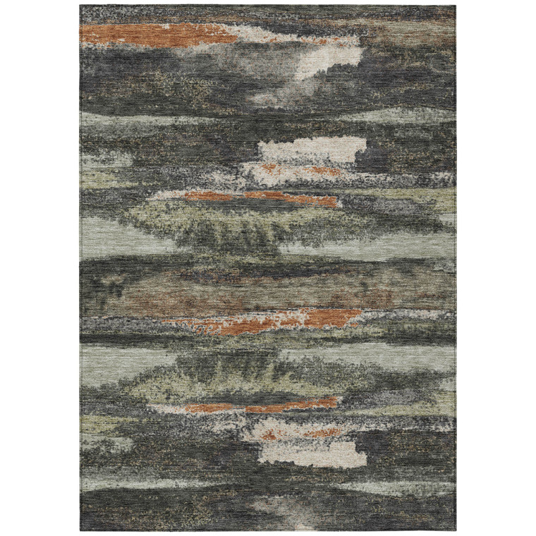 5' X 8' Charcoal Copper And Ivory Abstract Washable Indoor Outdoor Area Rug