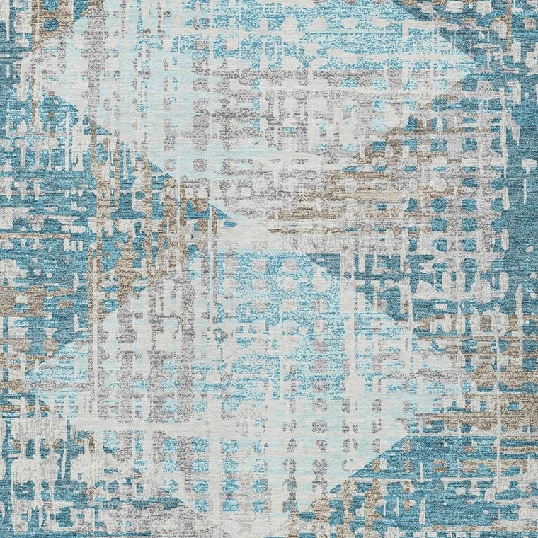3' X 5' Teal Blue And Beige Geometric Washable Indoor Outdoor Area Rug - 880016820690