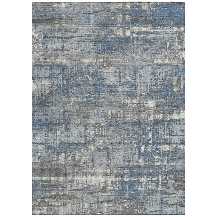 5' X 8' Denim Blue And Gray Geometric Washable Indoor Outdoor Area Rug - Denim Blue, Gray