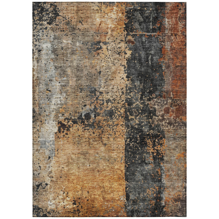 5' X 8' Copper And Black Abstract Washable Indoor Outdoor Area Rug