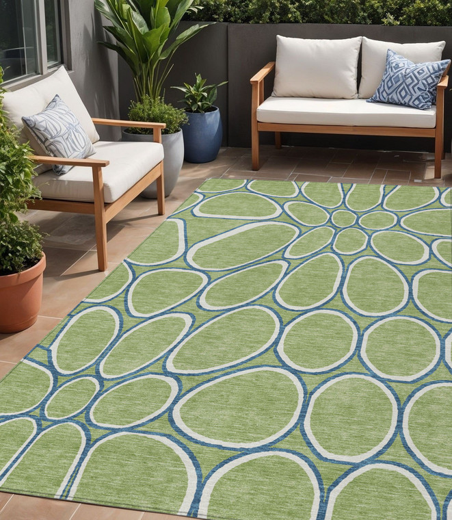 5' X 8' Artichoke Green And Ivory Abstract Washable Indoor Outdoor Area Rug Transitional Style - Artichoke Green, Ivory Color