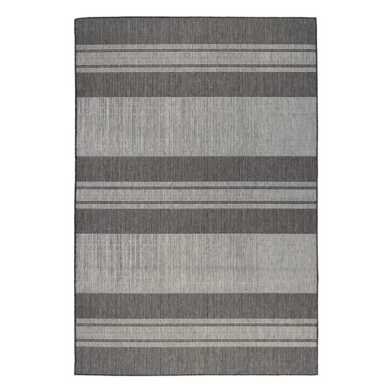 8' Runner Blue and Gray Striped Stain Resistant Indoor Outdoor Runner Rug - Blue, Gray