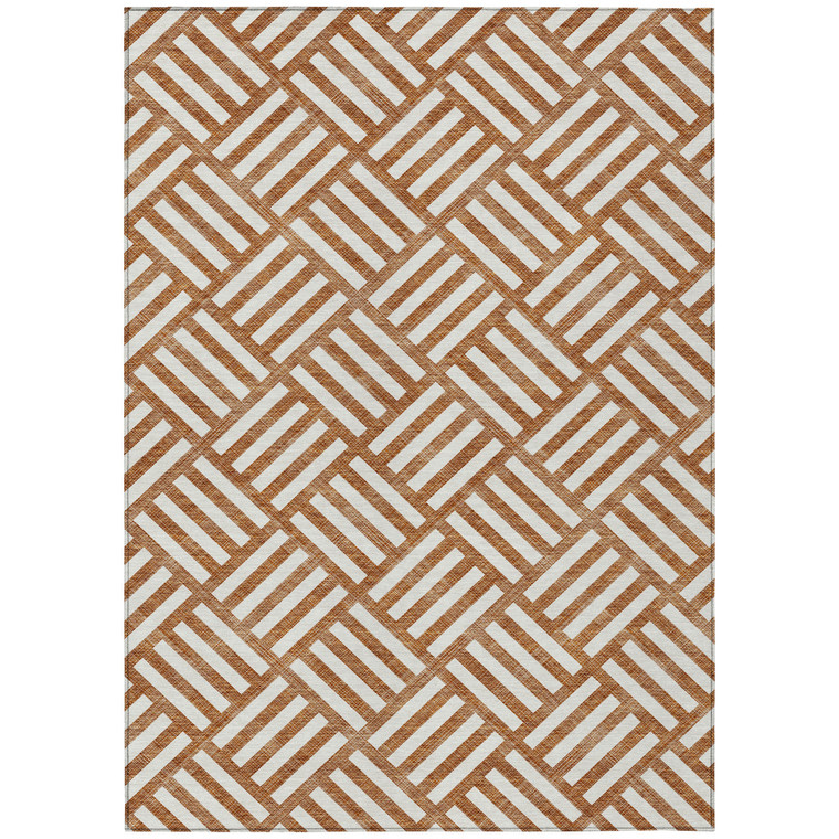 5' X 8' Orange And Ivory Geometric Washable Indoor Outdoor Area Rug - Orange, Ivory
