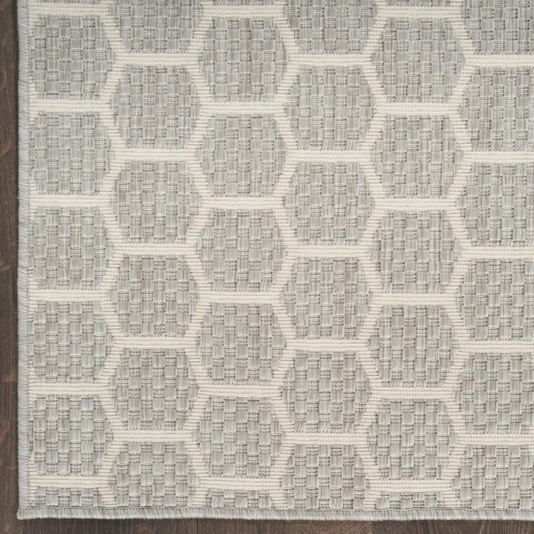 8' Gray And Ivory Geometric Indoor Outdoor Runner Rug