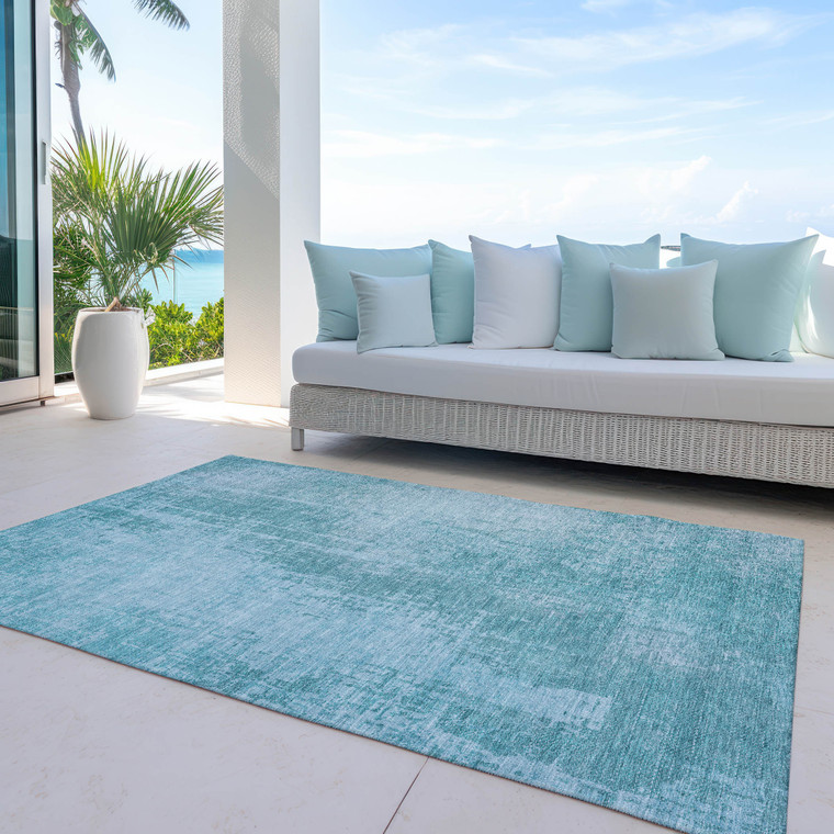 3' X 5' Aqua Teal Blue And Gray Abstract Washable Indoor Outdoor Area Rug - Aqua, Teal Blue, Gray