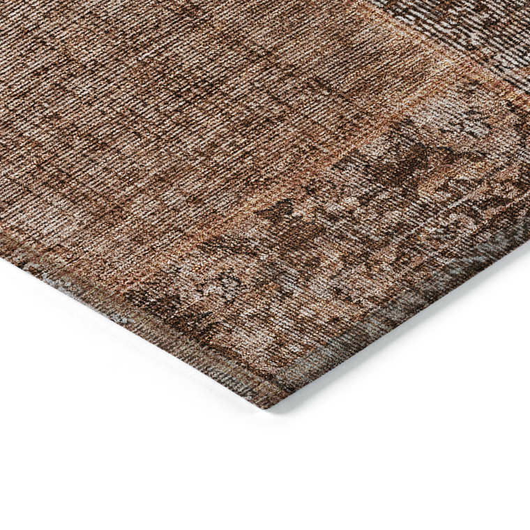 5' X 8' Terra Cotta Copper And Charcoal Patchwork Washable Indoor Outdoor Area Rug