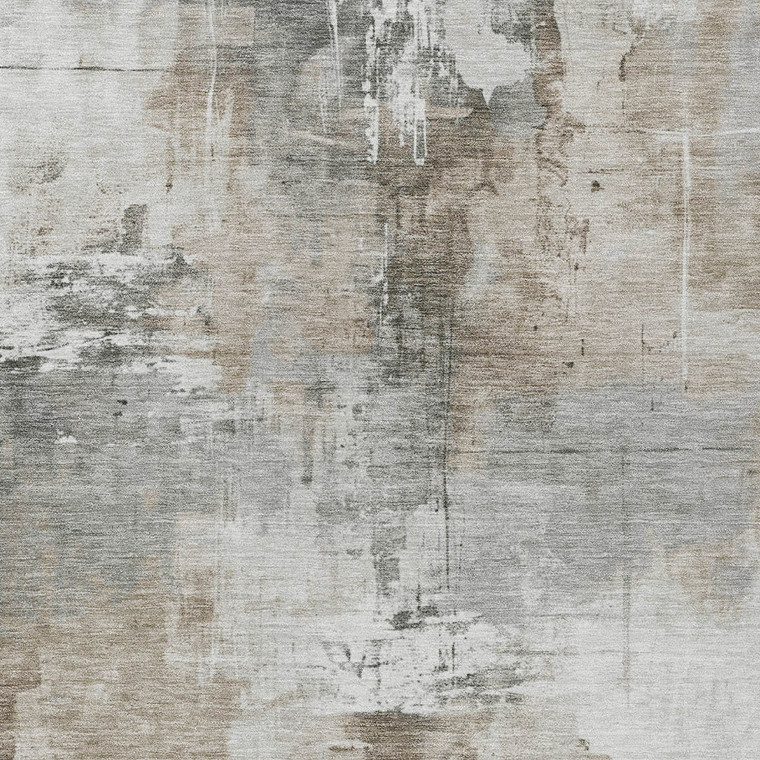 5' X 8' Ivory Gray And Khaki Abstract Washable Indoor Outdoor Area Rug