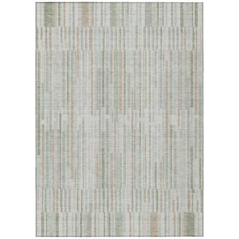 3' X 5' Sage And Ivory Striped Washable Indoor Outdoor Area Rug - Sage, Ivory