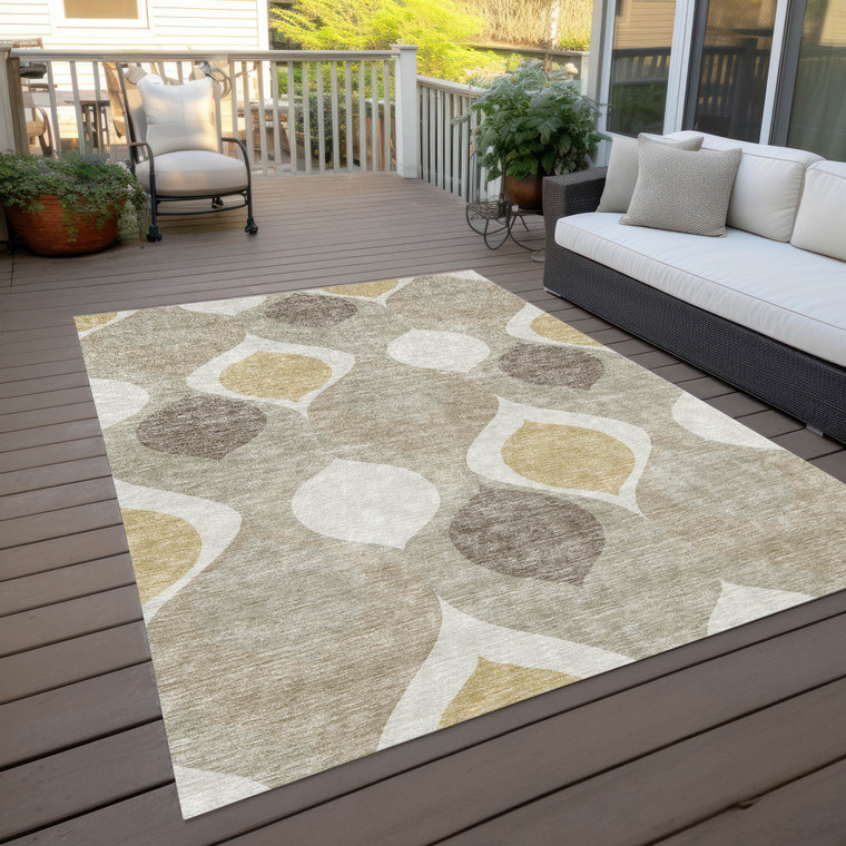 3' X 5' Beige Taupe And Ivory Ogee Washable Indoor Outdoor Area Rug