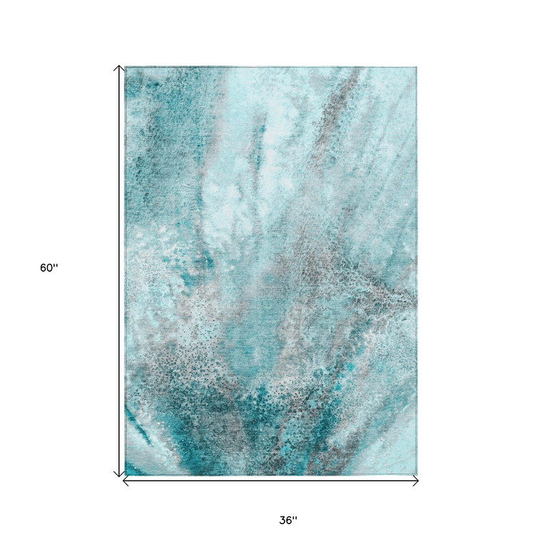 3' X 5' Gray and Ivory Abstract Washable Non Skid Indoor Outdoor Area Rug