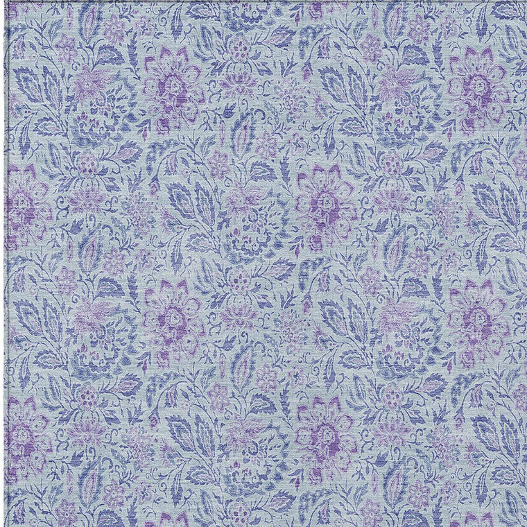 3' X 5' Sky Blue And Purple Floral Washable Indoor Outdoor Area Rug