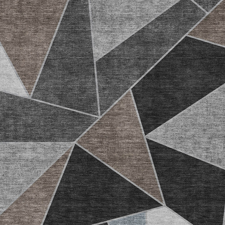 5' X 8' Chocolate Gray And Charcoal Geometric Washable Indoor Outdoor Area Rug