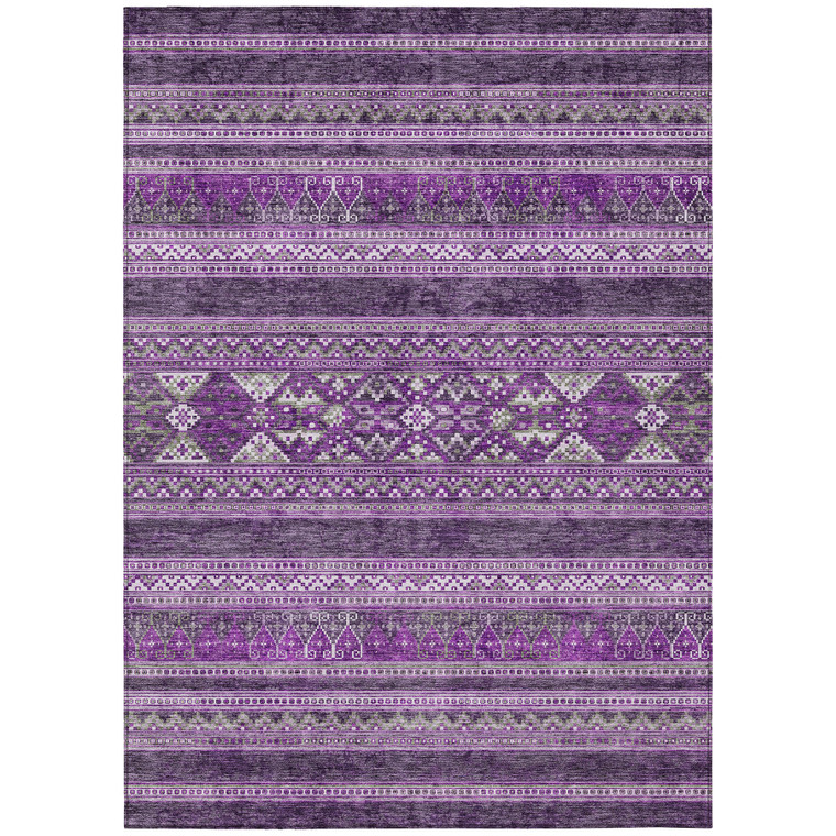 3' X 5' Purple Eggplant And Gray Southwestern Washable Indoor Outdoor Area Rug