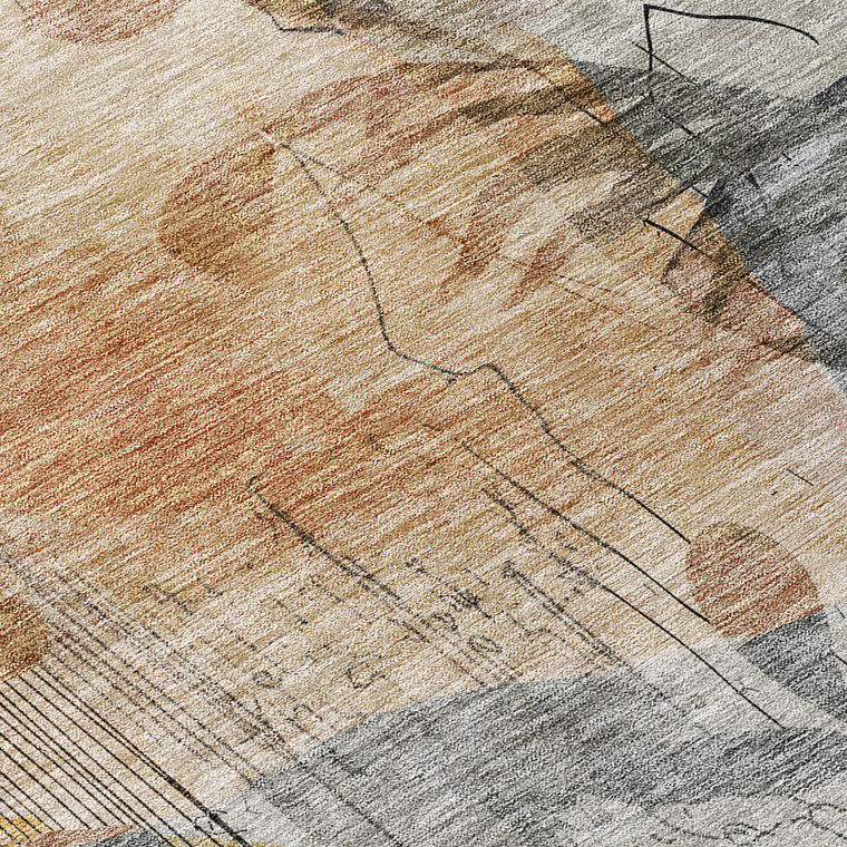 3' X 5' Terra Cotta Copper And Beige Floral Washable Indoor Outdoor Area Rug - Terra Cotta, Copper, Beige