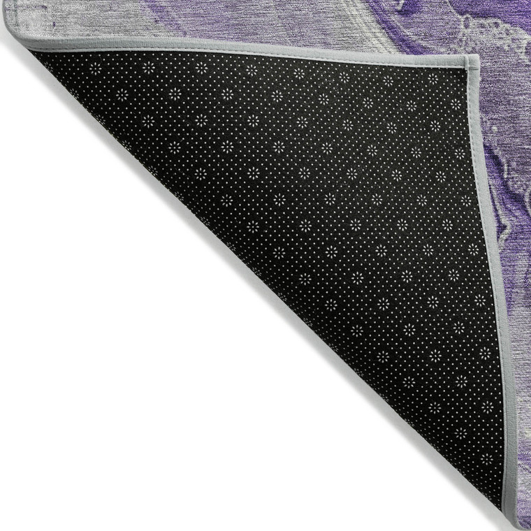 3' X 5' Purple And Ivory Abstract Washable Indoor Outdoor Area Rug - Purple, Ivory