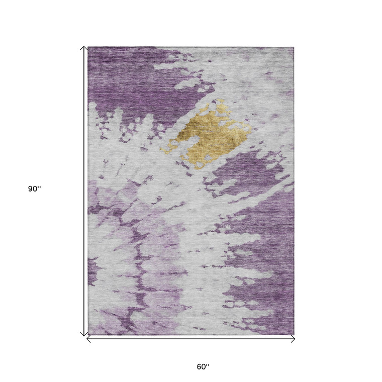 5' X 8' Purple And Lavender Abstract Washable Indoor Outdoor Area Rug Transitional Style - Purple, Lavender Color