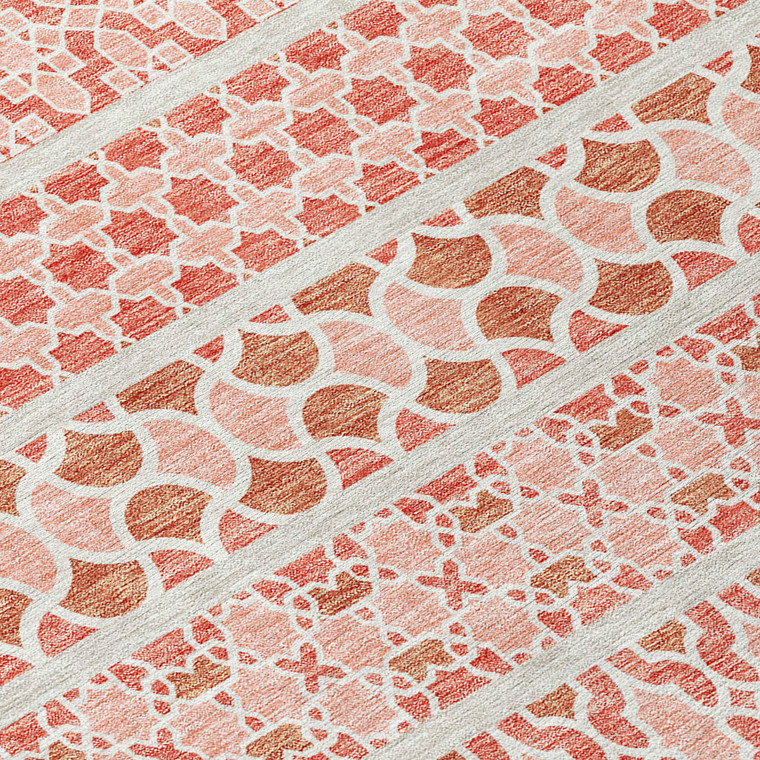 5' X 8' Salmon Beige And Copper Quatrefoil Washable Indoor Outdoor Area Rug