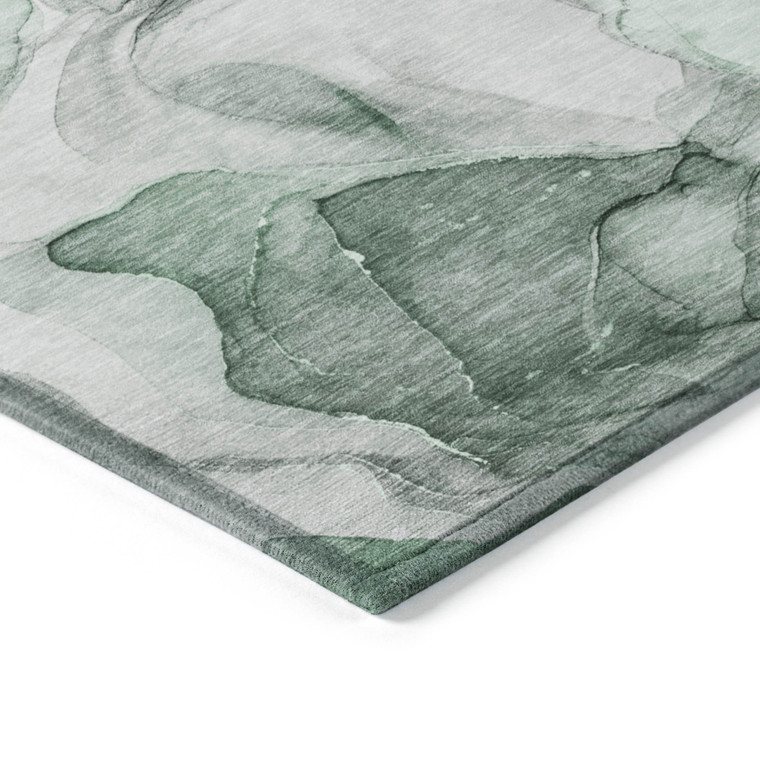 5' X 8' Green Abstract Washable Non Skid Indoor Outdoor Area Rug Transitional Style - Green Color