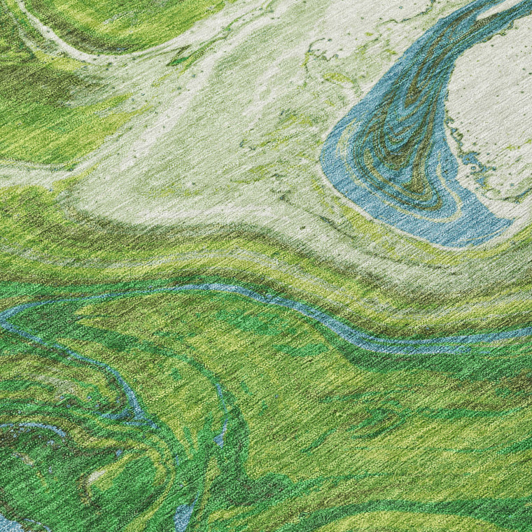 3' X 5' Green Blue And Ivory Abstract Washable Indoor Outdoor Area Rug - Green, Blue, Ivory