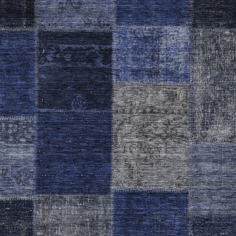 5' X 8' Navy Blue And Denim Blue Patchwork Washable Indoor Outdoor Area Rug - Navy Blue, Denim Blue