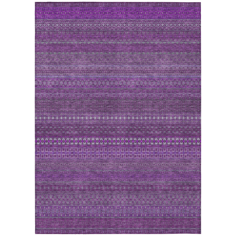 3' X 5' Eggplant Striped Washable Non Skid Indoor Outdoor Area Rug