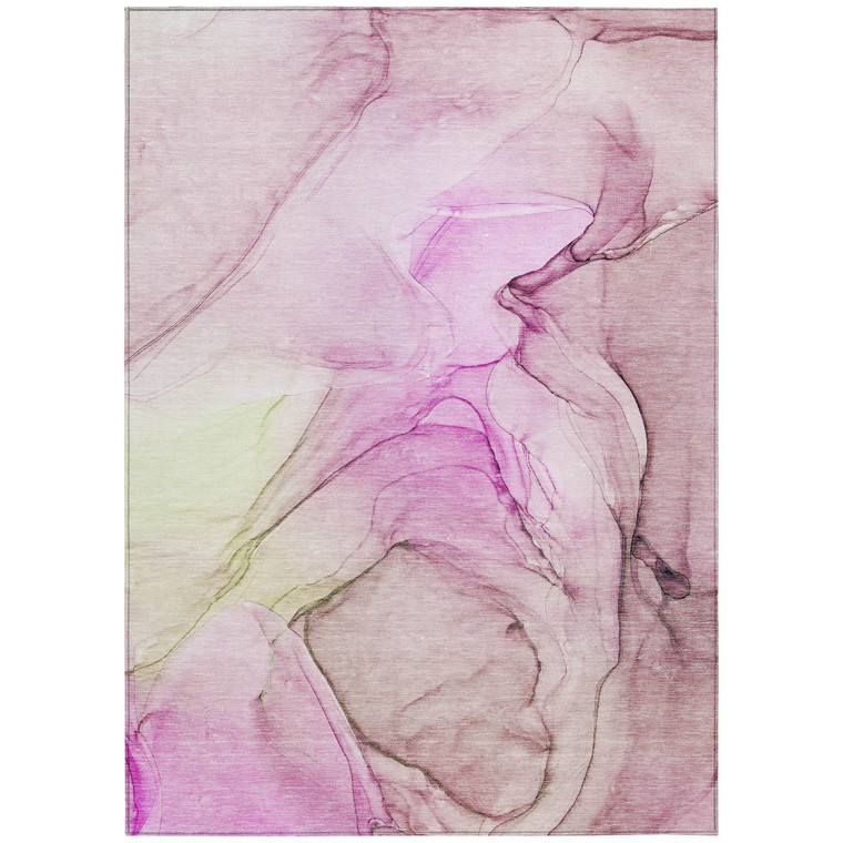 3' X 5' Pink Abstract Washable Non Skid Indoor Outdoor Area Rug