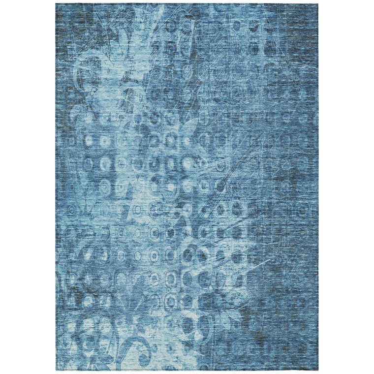 5' X 8' Blue Ikat Washable Indoor Outdoor Area Rug