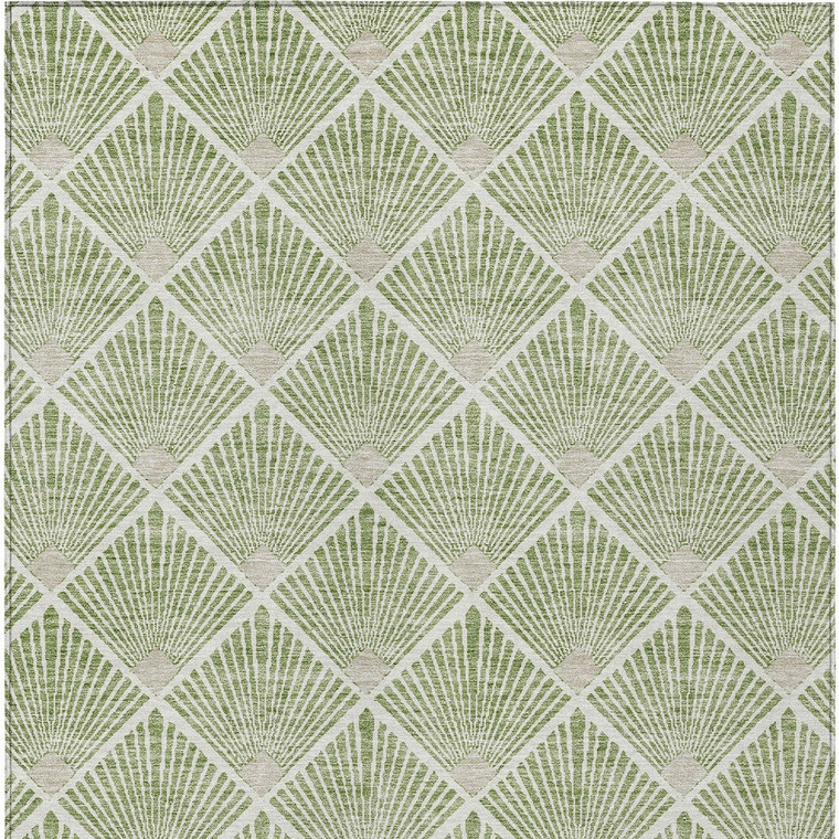 5' X 8' Green Beige And Ivory Geometric Washable Indoor Outdoor Area Rug