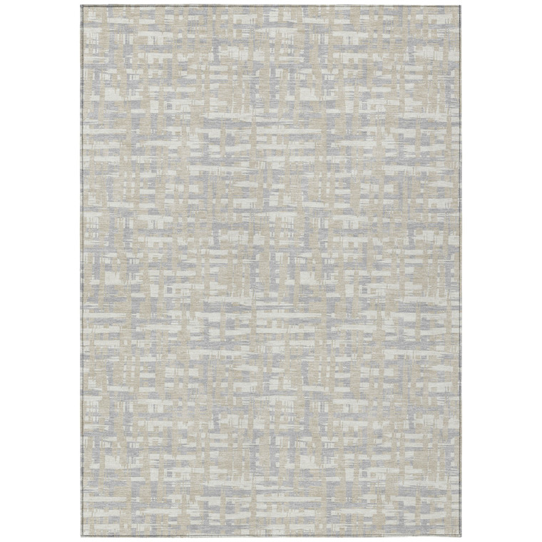 5' X 8' Beige And Gray Abstract Washable Indoor Outdoor Area Rug