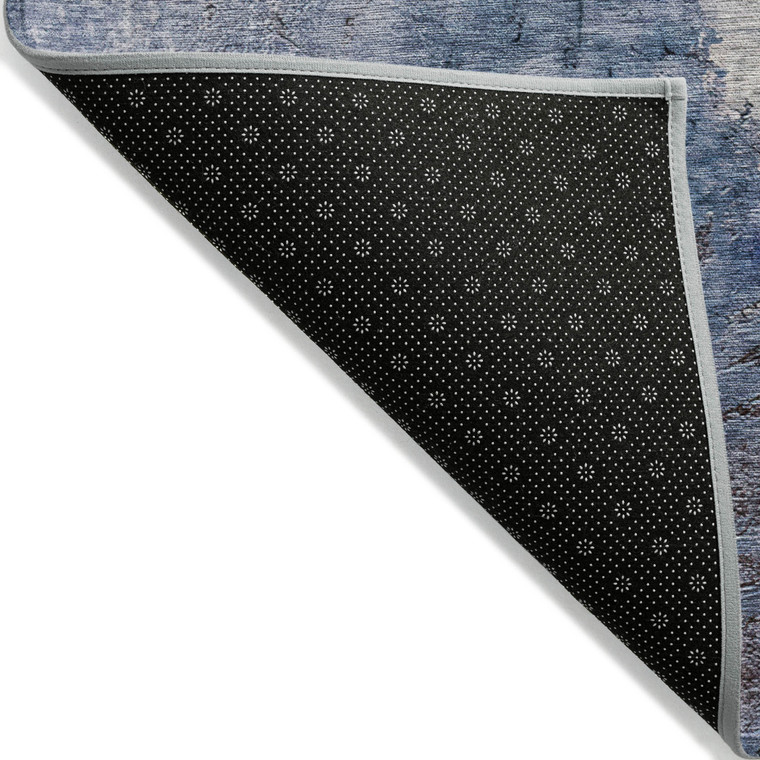 3' X 5' Navy Blue And Gray Abstract Washable Indoor Outdoor Area Rug