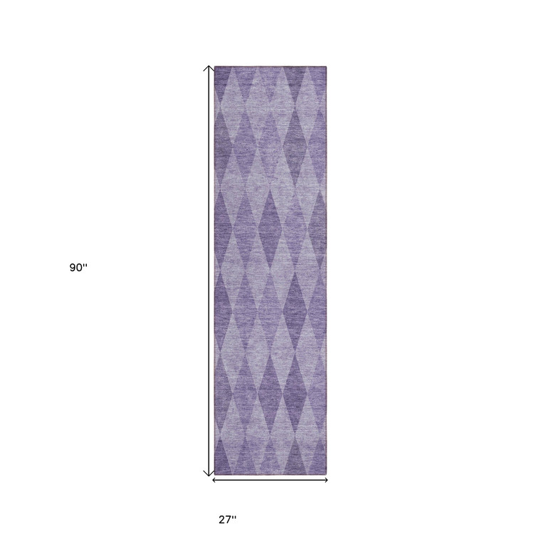 8' Runner Purple Geometric Washable Non Skid Indoor Outdoor Runner Rug - Purple